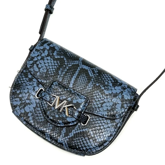 Michael Kors Small Reed Leather Saddle Crossbody Bag Snakeskin Denim